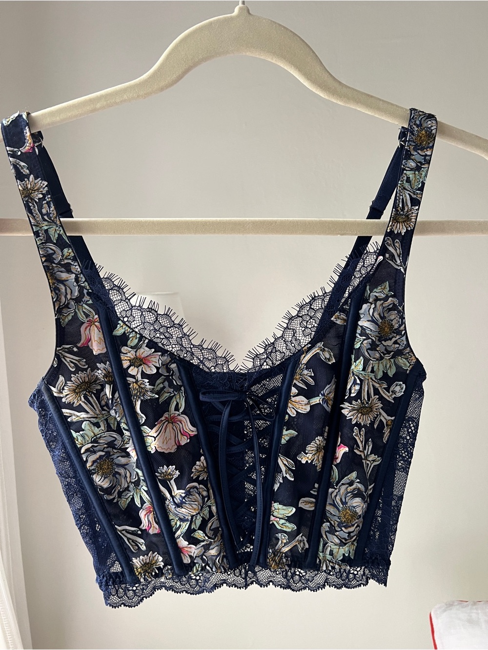 Victoria's Secret Vintage Navy Floral Lace Corset Bralette
